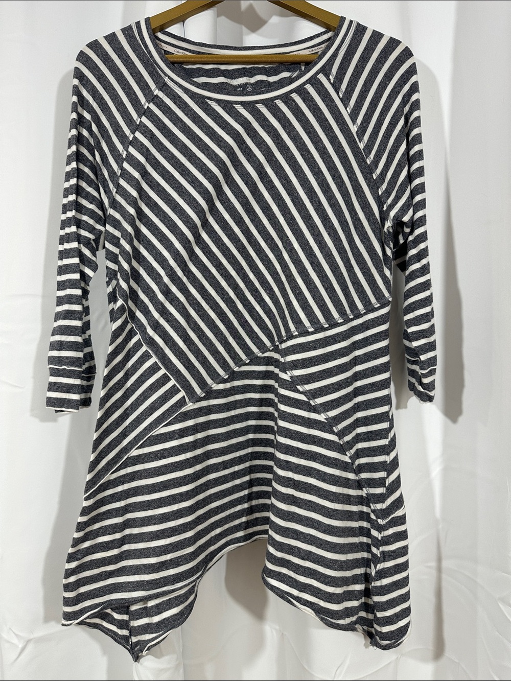 Calvin Klein Performance Striped Tunic Top Size Large Modal Blend Asymmetrical